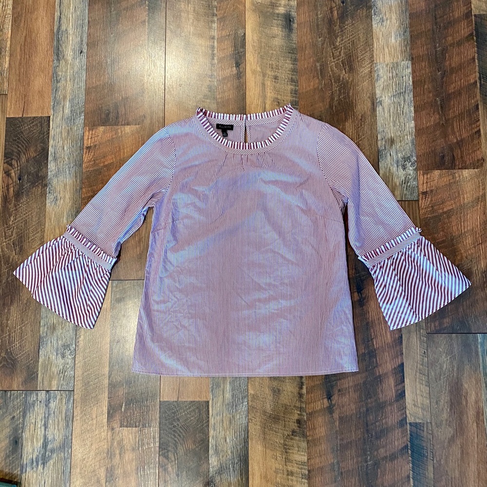 TALBOTS Mixed Striped Flounce Sleeve Ruffle Top - Picture 9 of 10